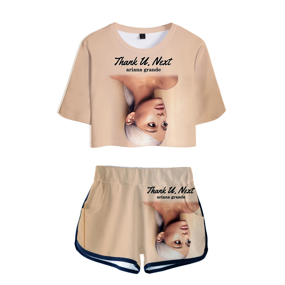 

Ariana Grande Sport suit Girl T-shirt 3D Ariana Grande Two Piece Set Short tops Pants Girls summer Dew navel t shirt Women Suits