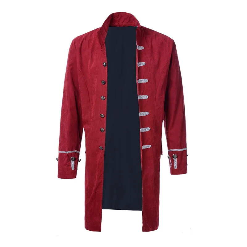 Puimentiua Male Slim Single Breasted Long Blazers Stand Collar Vintage Outwear Patchwork Jackets Gothic Coat blaser masculino