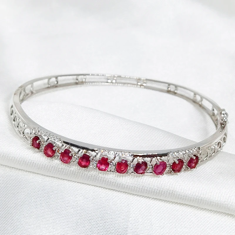 MeiBaPJ настоящий натуральный браслет из серебра 925 пробы с красным камнем для