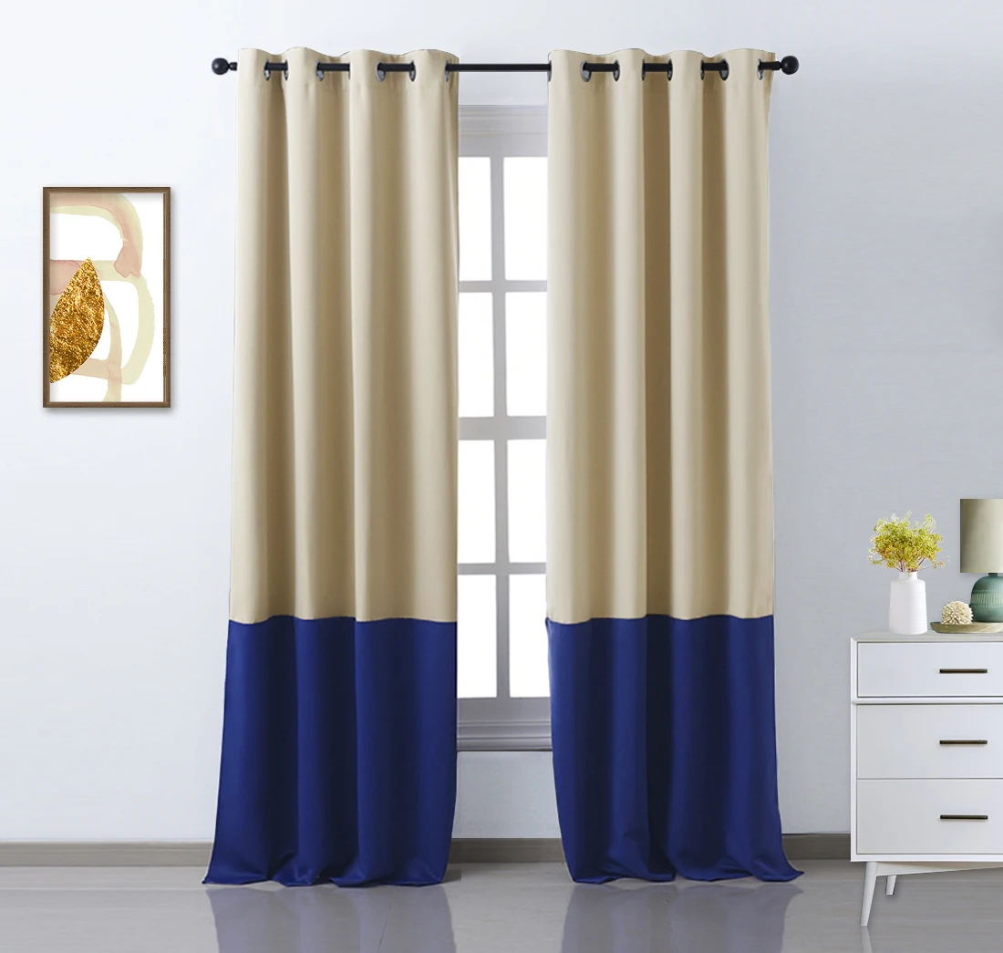 Beige and Navy Blue NICETOWN, 1 шт., 2 тона, новые цветные оконные шторы, оконное покрытие, модная термоизолированная уплотненная драпированная панель - Цвет: Beige and Navy Blue