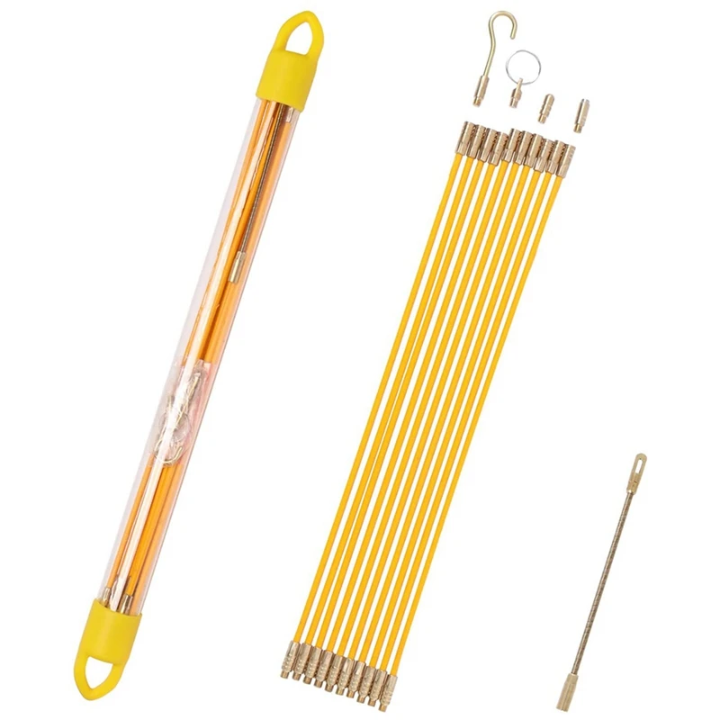 

11Ft Cable Rod,Fiberglass Fish Tank Kit Connectable Cable Puller Pull Push Electrical Wire Rods with Various Accessories