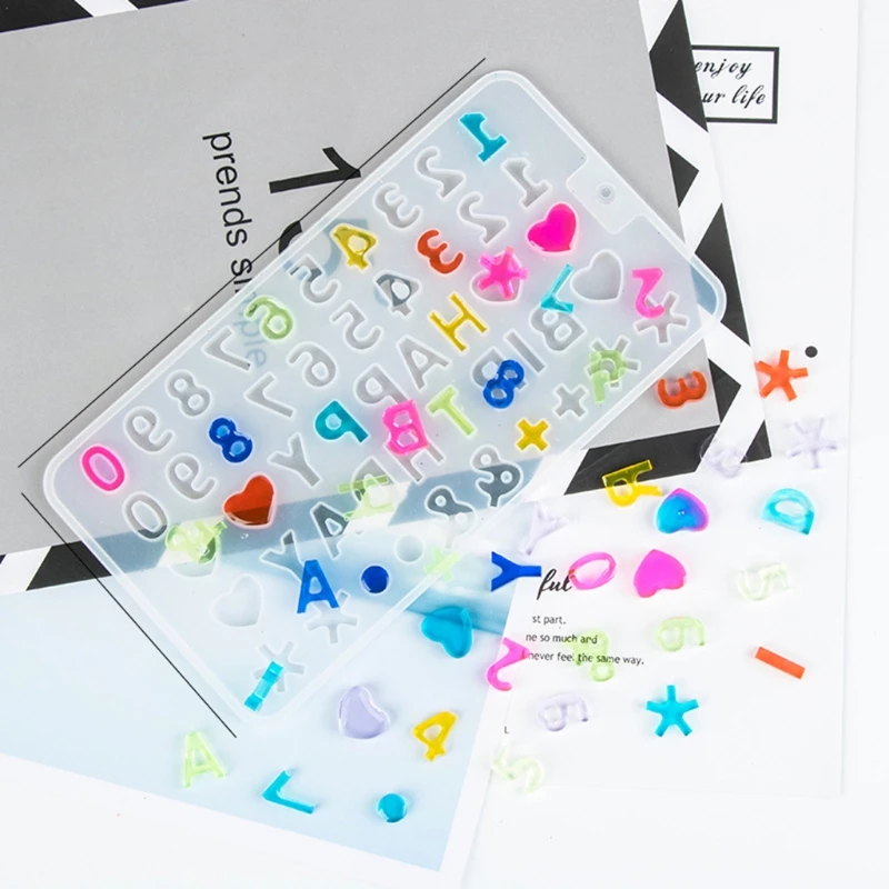 

E15E 2 Pcs Alphabet Crystal Epoxy Resin Mold English Letters Number Pendant Keychain Casting Silicone Mould DIY Crafts Mold