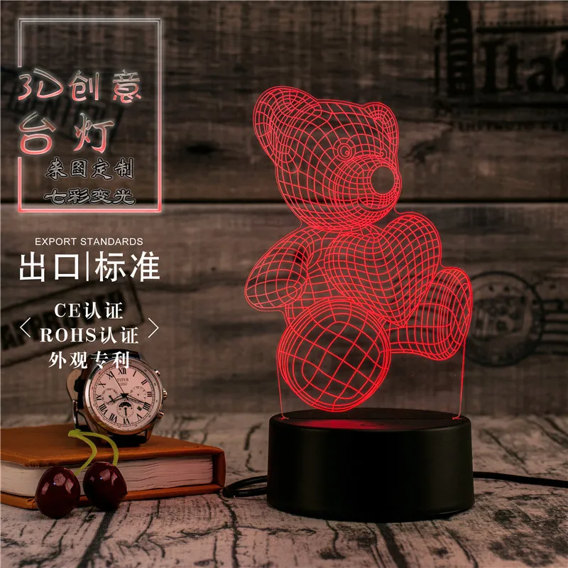 3D Led ночник настольная лампа Love Bear Светодиодная для дома коридора отеля вечерние