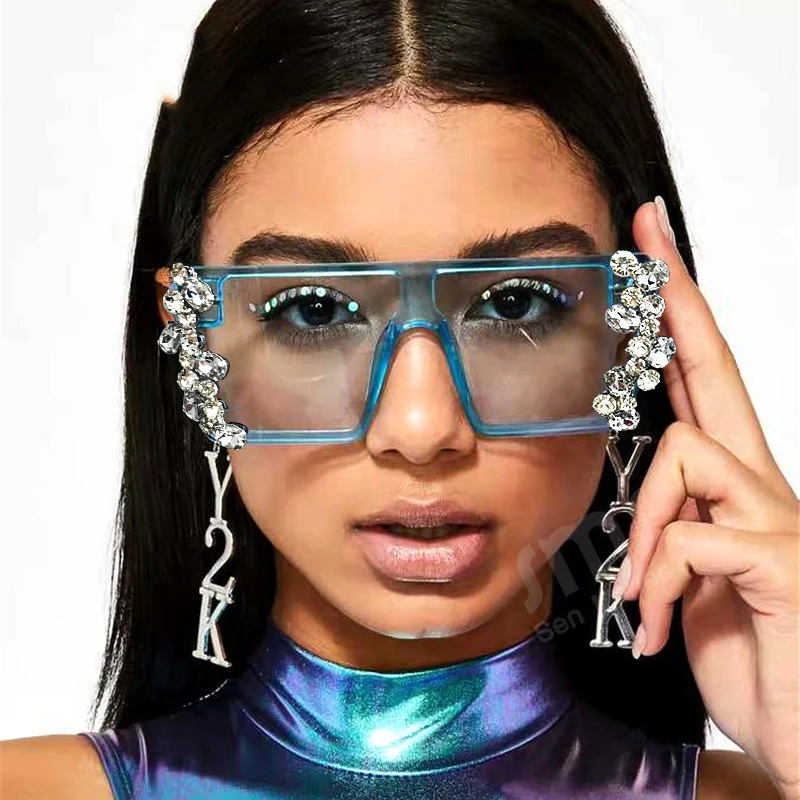 Большие квадратные солнцезащитные очки со стразами для женщин роскошный бренд