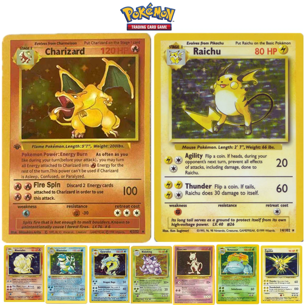 

1996 First Edition 10Pcs Diy Pokemon Cards Trading Card Game Toys with Flash