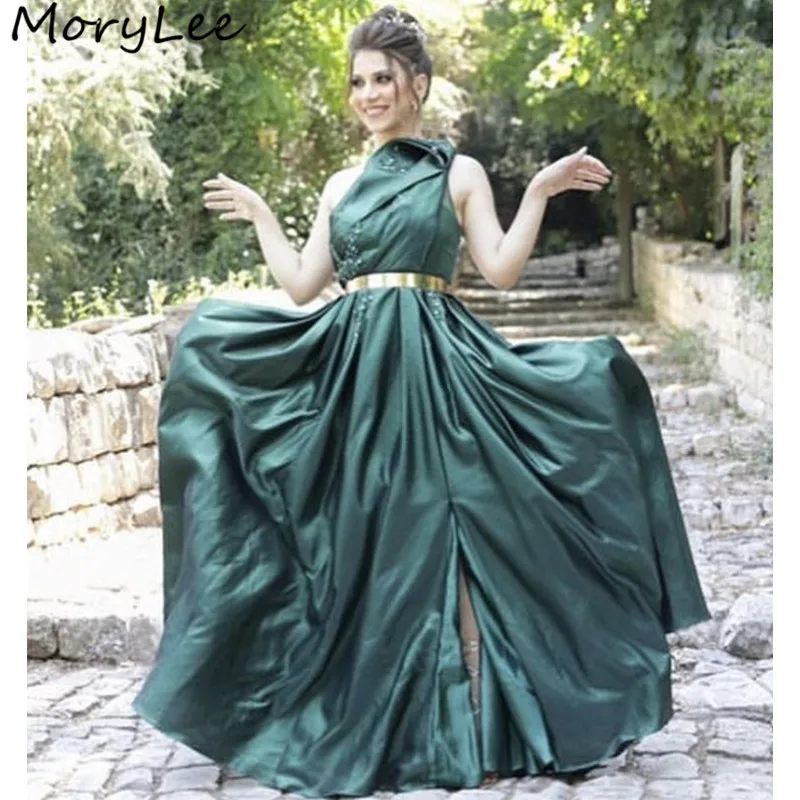 

Prom Dresses Green Lace A-Line High Quality Satin Lace Crystal Beaded Prom Dresses With Zipper Back vestidos de fiesta de noche
