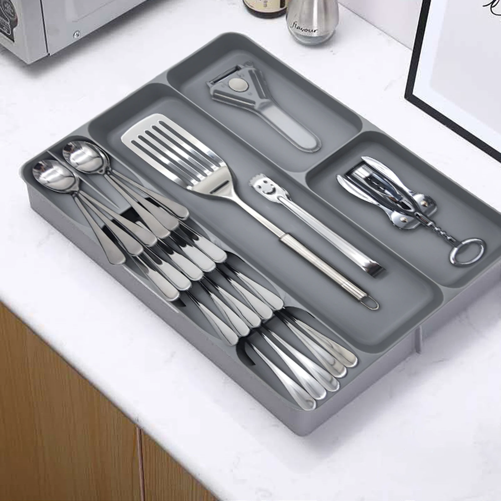 

Kitchen Drawer divider Cutlery Organizer Tray Spoon Knife Fork Cutlery Shelf Rack Kitchen Storage Drawers Cutlery Utensils