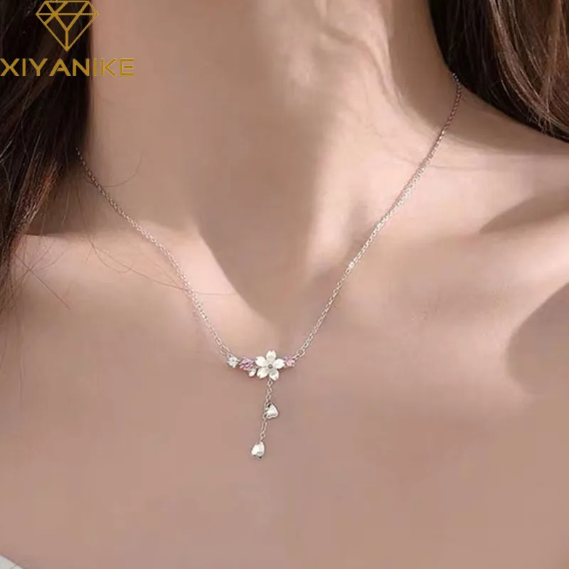 Женское винтажное ожерелье XIYANIKE из стерлингового серебра 925 пробы с цветком