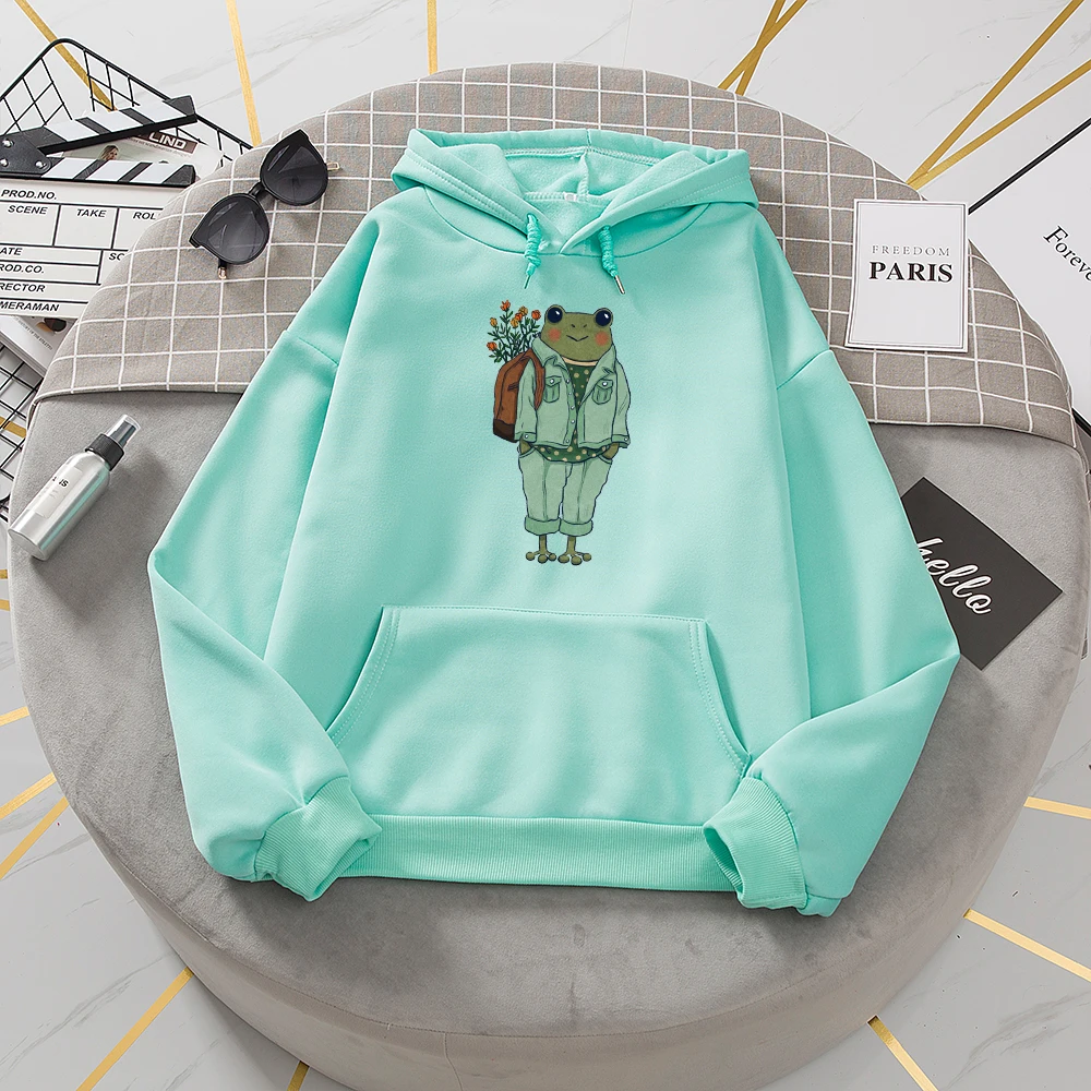 Long Sleeve Oversized Hoodies Women Sweetshirts Winter Gothic Hoodies Clothes XXL Cartoon Gentleman Frog Print Sweatshirt Women