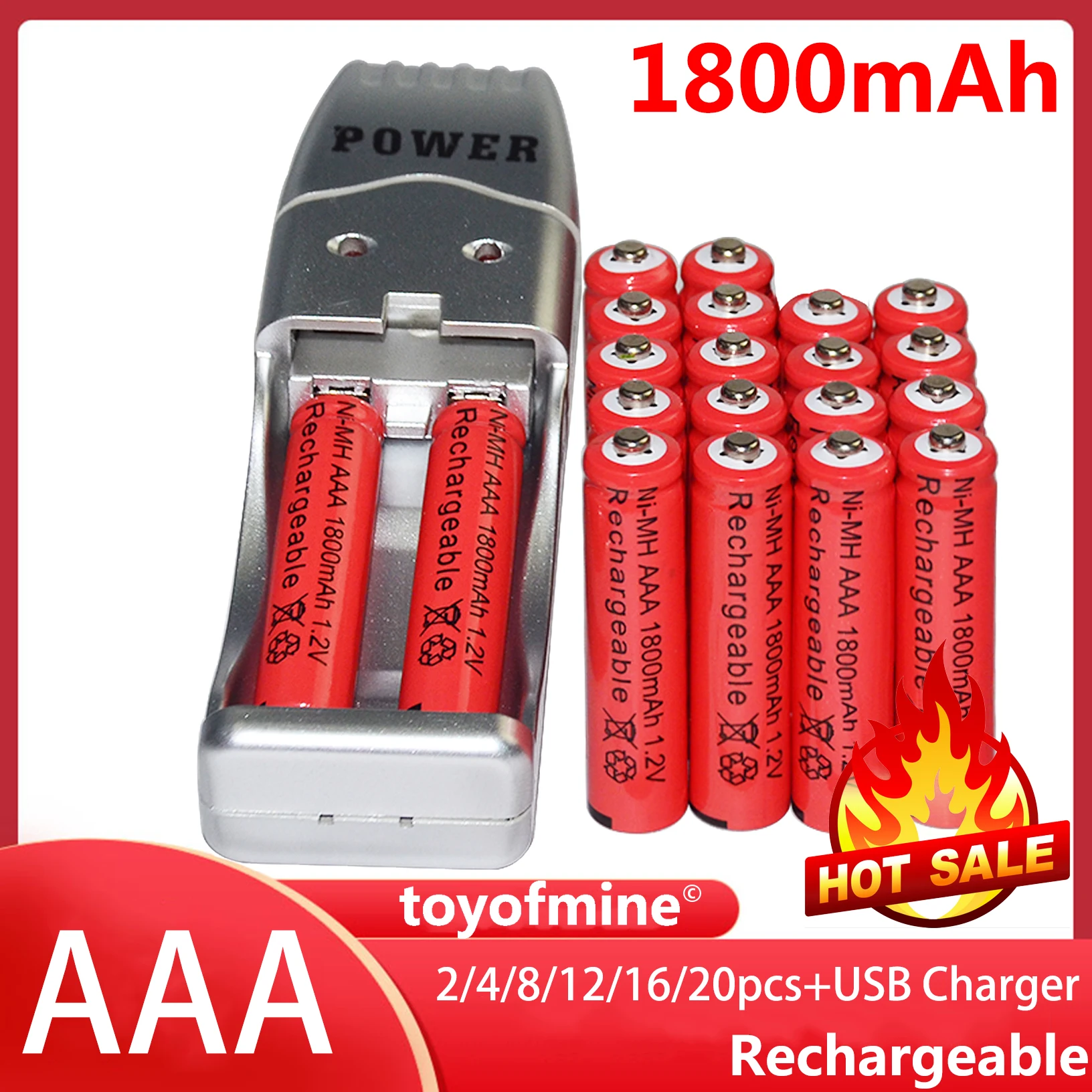 2/4/8/12/16/20 шт AAA 3A красный цвет 1 2 в Ni MH 1800mAh аккумуляторная батарея + USB зарядное