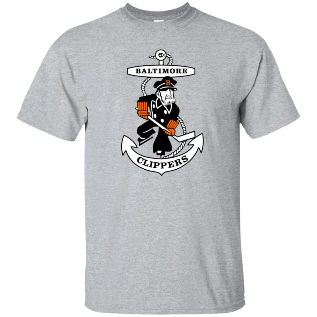 Baltimore Clippers AHL Хоккей ретро 1970's Throwback джерси логотип капитан мультфильм футболка