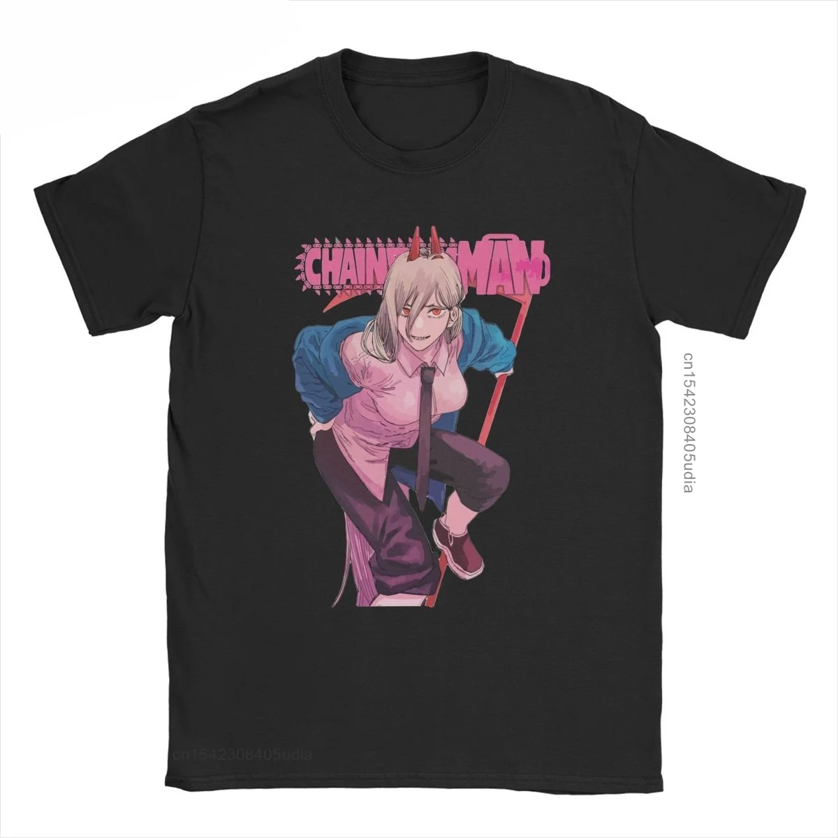 Hipster Chainsaw Man Power T-Shirt Men Round Neck Cotton T Shirt Anime Manga Short Sleeve Clothing