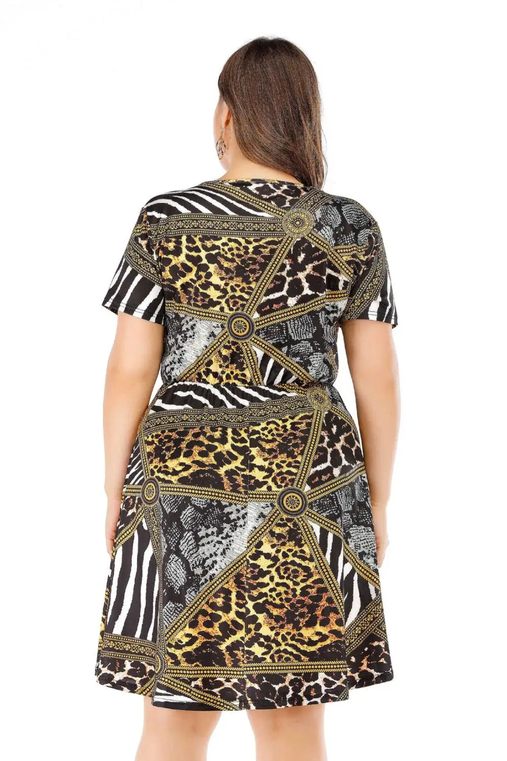 

Spring Summer Casual Women Dresses O-neck Short Sleeve Printed Loose Dress Pocket High Waist Stretch Knee-length Dress Vestidos