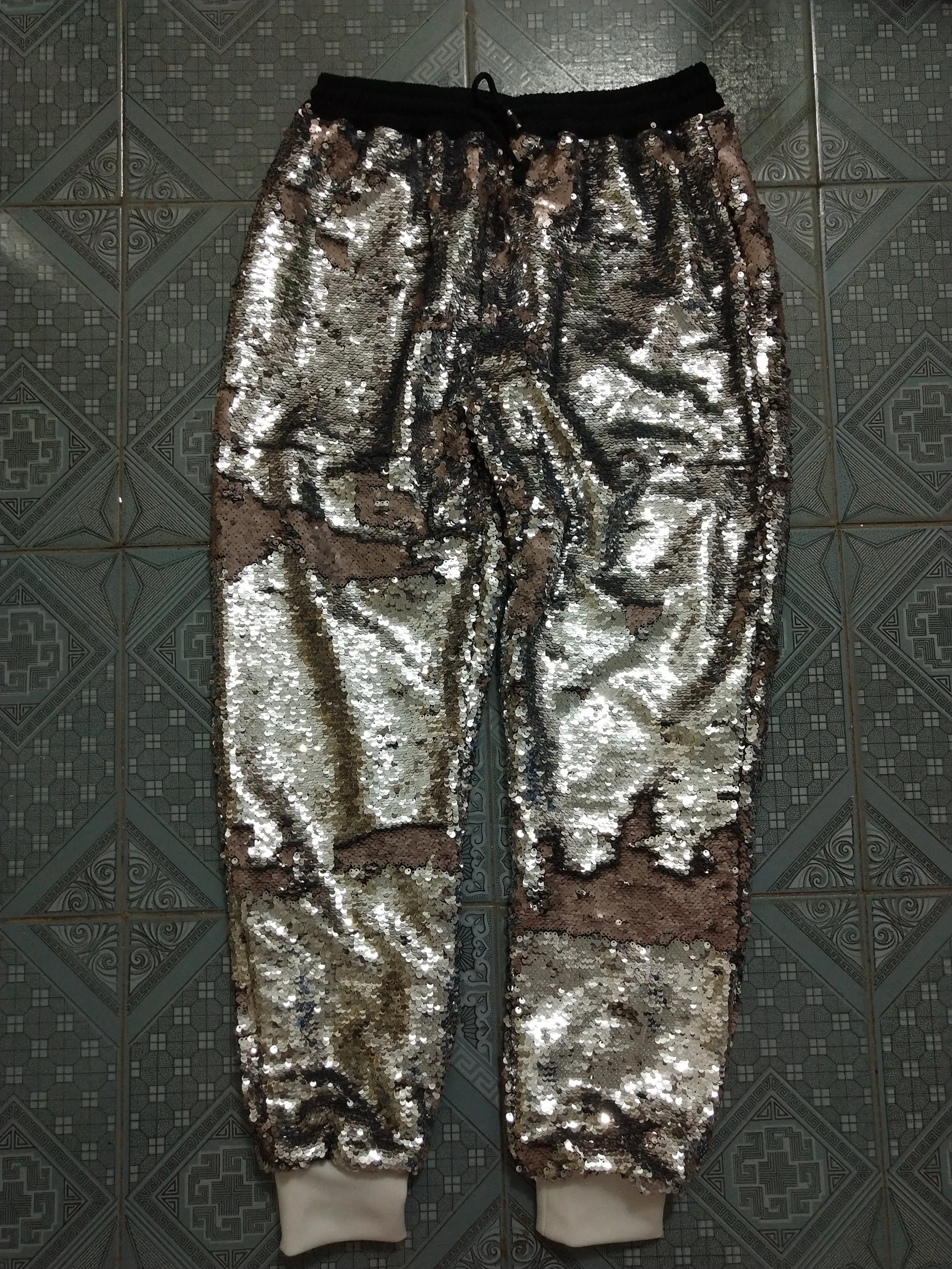 Черные и белые длинные брюки с блестками повседневные для диджея хип-хоп