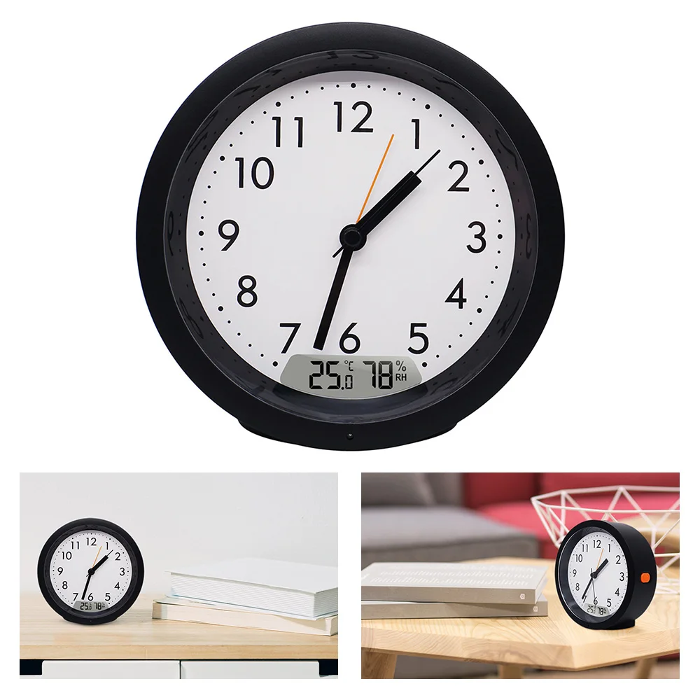

Современные дизайнерские настенные часы с дисплеем температуры и влажности, домашний декор для гостиной, цифровые часы, круглые электронны...