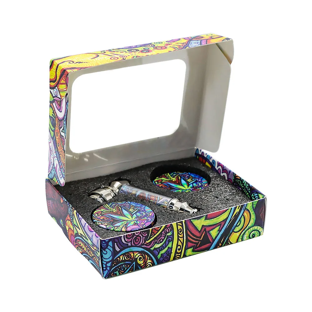 

Metal Pipe with Weed Grinder Cartoon Pattern Gift Box for Smoking Tobacco Grinding Dry Herb Grinder Cigarette Weed Accessories