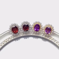classic 925 silver crystal stud earrings for daily wear natural amethyst garnet earring real garnet amethyst silver stud earring