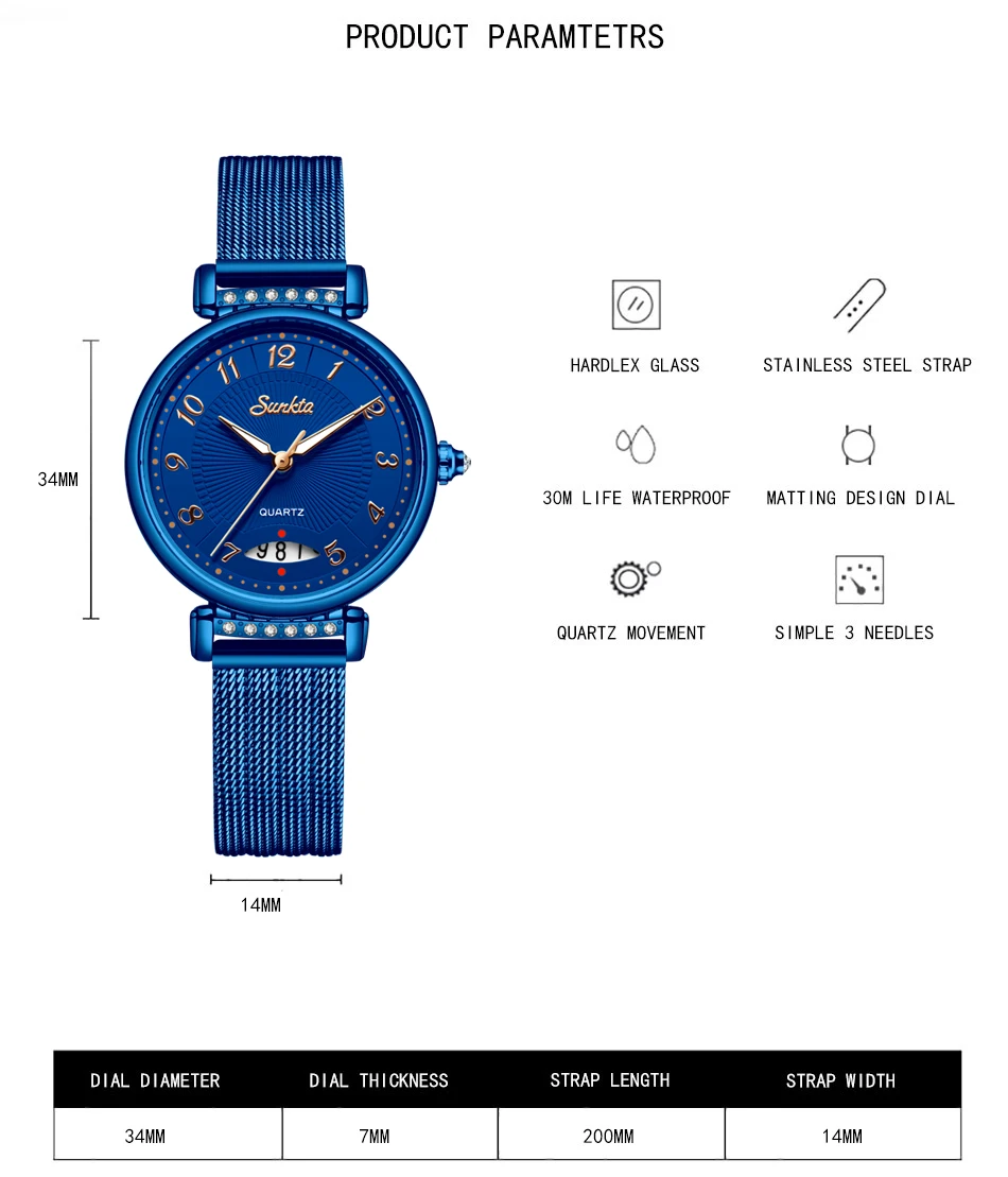 Reloj Mujer женские часы Голубой бриллиант часы Для женщин Водонепроницаемый часы Повседневное модные женские туфли Часы Montre Femme Zegarek Damski+ коробка