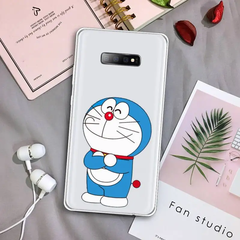 

Cute Cartoon Doraemon Robot cat Phone Case Transparent For Samsung Galaxy S A 5 7 8 9 2015 20 edge plus 10 e lite 2019