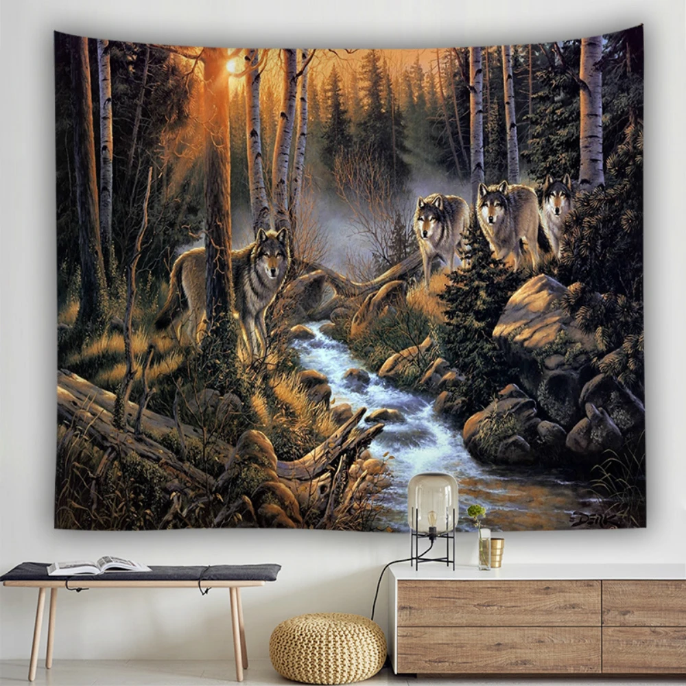 Животные Печатный гобелен настенный волчий узор фон из ткани художественное