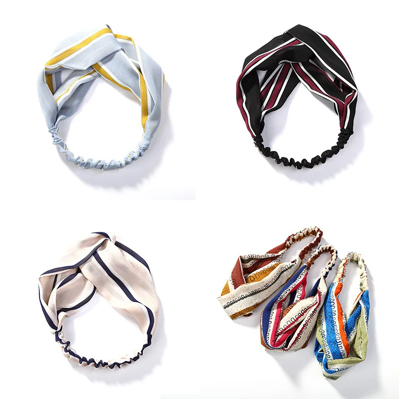 

Headbands For Women Print cartoon striped Boho Ethnic Style Elastic Hairbands Lady Hair Ornament Holder Hair Bands Accessories