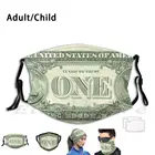 Маска для купюр за один доллар, моющаяся маска с принтом, Забавный рот с фильтром для долларов, купюр, долларов, купюр, долларов, ярко-зеленый, США