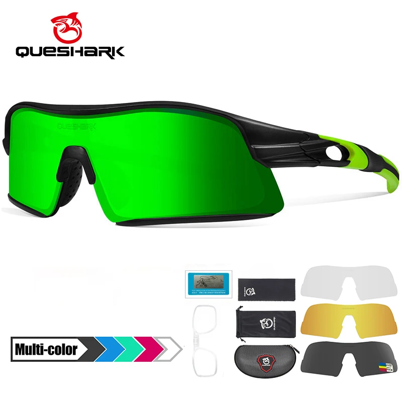 

QUESHARK Professional New Design UV400 HD Polarized Cycling Sunglasses 4 Lens/Set MTB Road Bike Glasses Sports Eyewear QE49