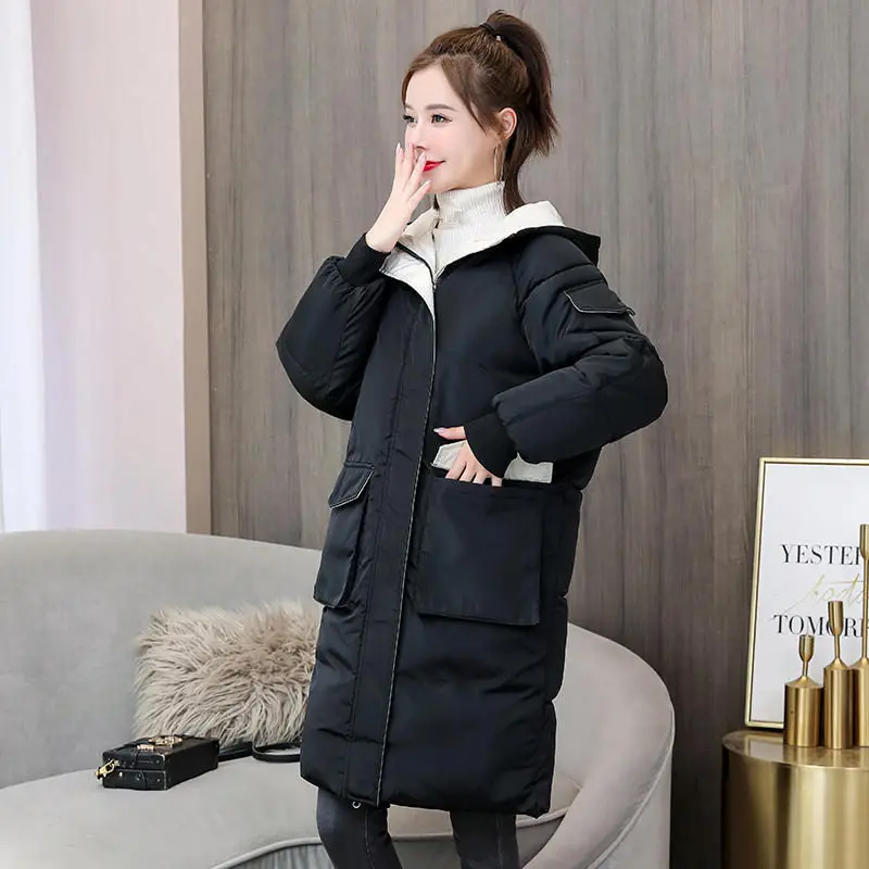 

Fashion Down Cotton Coat Female Padded Loose Warm Winter Jacket Women Parkas Mujer Hooded Thick Oversized Long Woman Coats Q2870