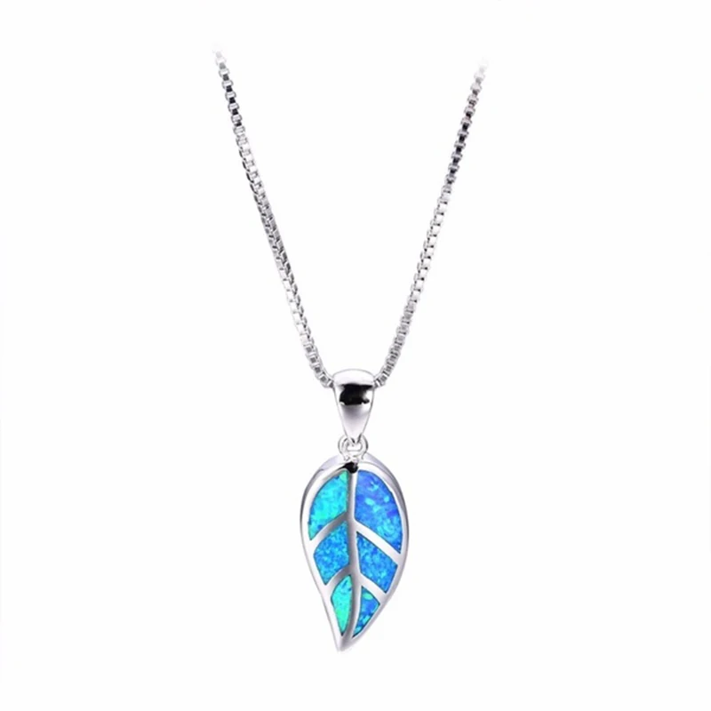 

Fashion Leaves Accessories Set For Women Imitation Blue Fire Opal Plant Pendant Necklace Earrings Women Wedding Jewelry