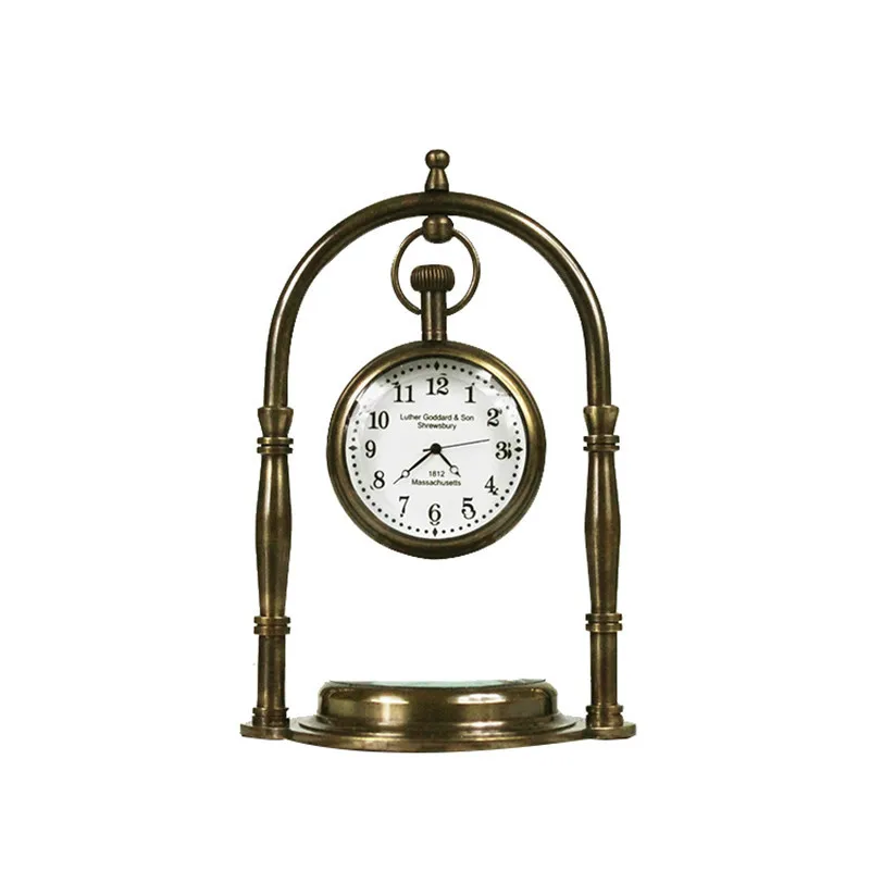 

Латунные часы ручной работы из чистой меди, винтажные небольшие часы-компас, уличное украшение для кабинета, художественное оформление на у...