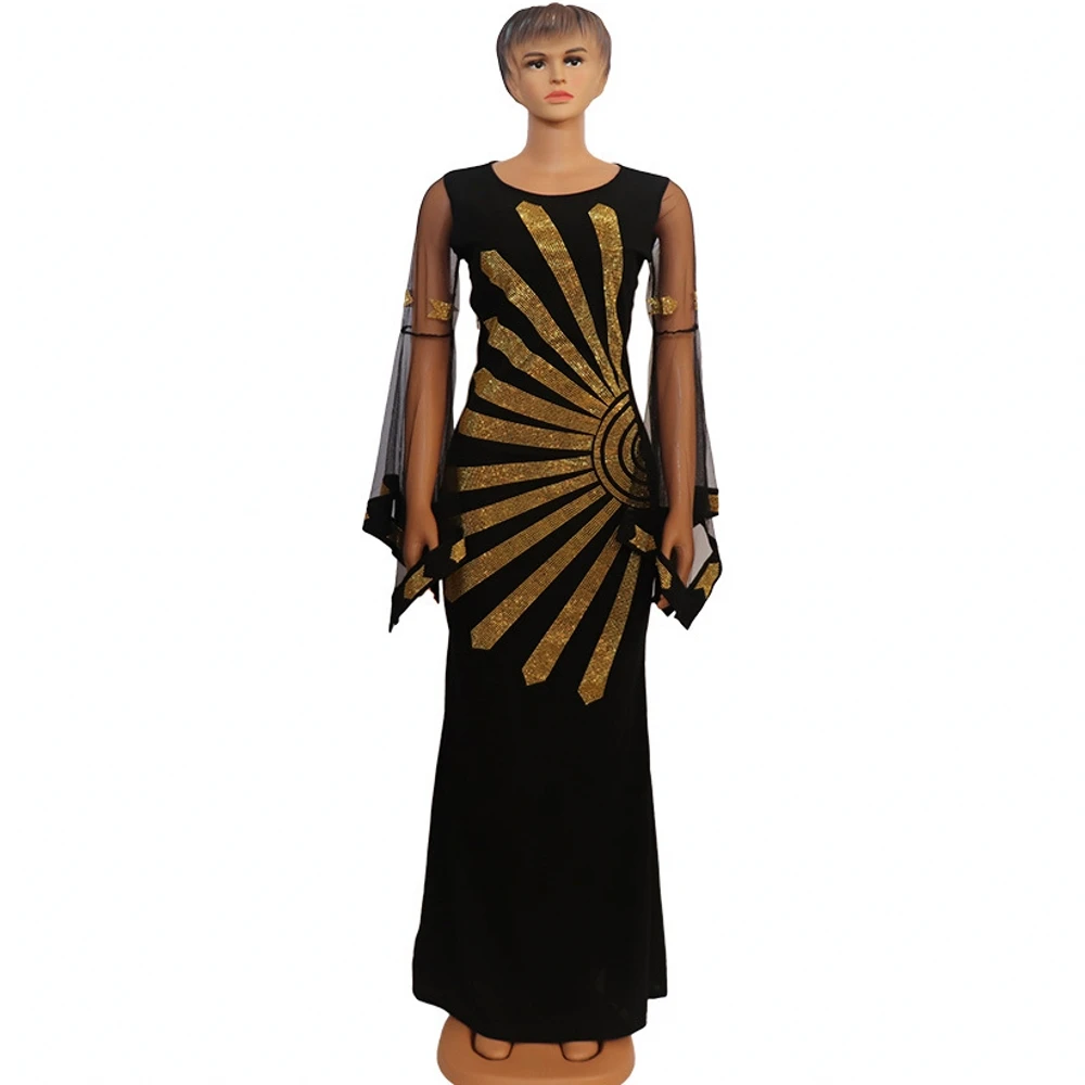 African Dresses For Women Dashiki Elasticity New Arrivals African Flowers Pattern Print Dress Long Sleeve Casual Africa Clothing