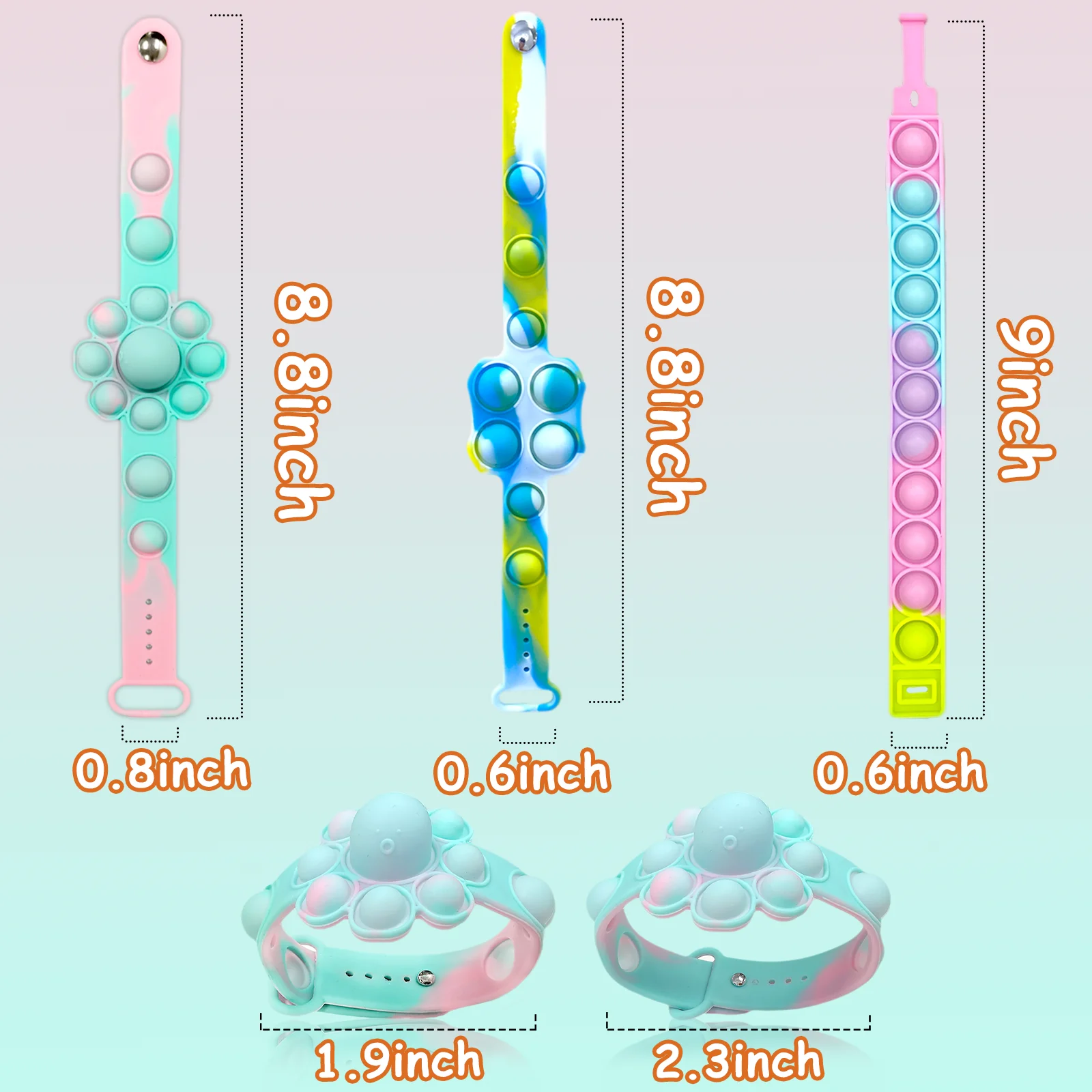 Pulsera Pop para ni&ntilde;os y adultos, brazalete de burbujas, usable, pulsera antiestr&eacute;s de Poppers, ayuda con autismo y TDAH-3