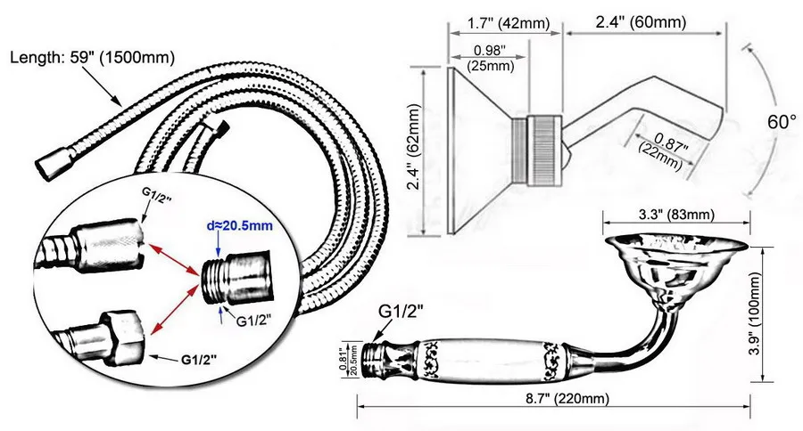 Античная красная медная латунь телефонная форма ручной распылитель кронштейн