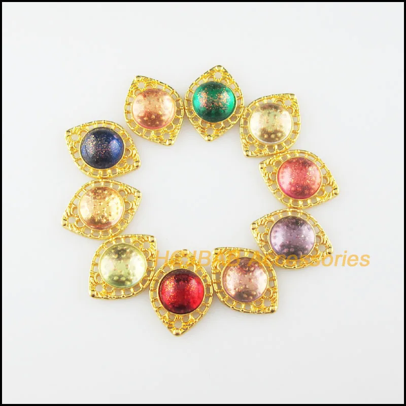 

10Pcs Gold Color Oval Cirlce Mirage Mixed Resin Charms Pendants Connectors 14.5x20mm
