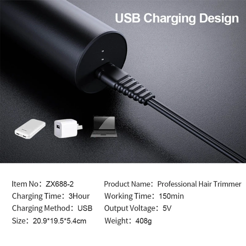 

Adjustable Hair Clippers for Men with 6 Guide Combs LED Display Hair Trimmer H05F