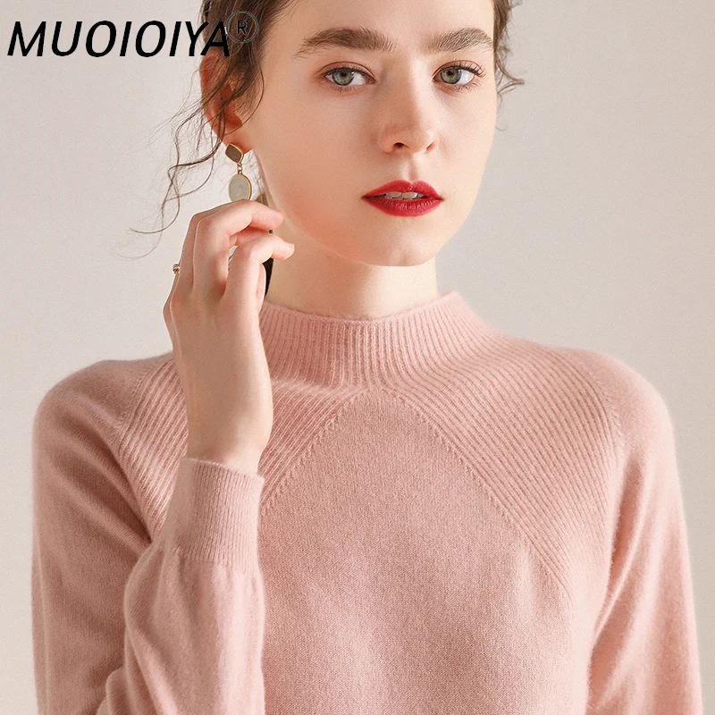 

Женский свитер с высоким воротником, однотонный теплый вязаный свитер из 100% шерсти в Европейском стиле, Осень-зима