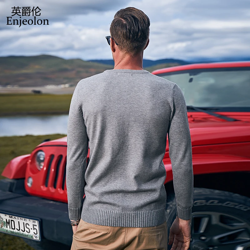 Мужской вязаный свитер Enjeolon повседневный однотонный пуловер с круглым вырезом