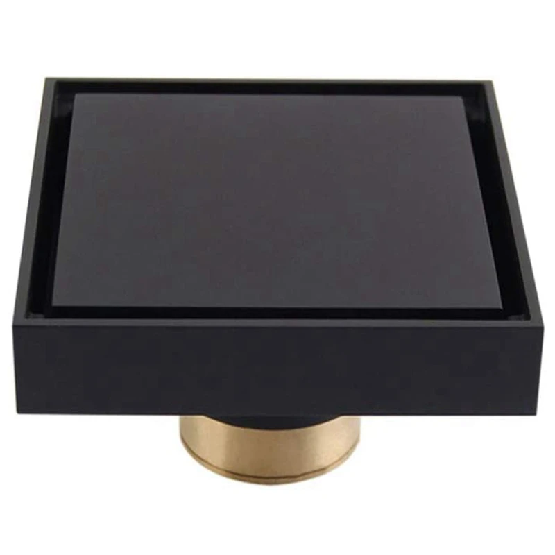 

4 Inch Solid Brass Square Shower Floor Drain with Tile Insert Grate Removable Cover Hair Catcher Strainer
