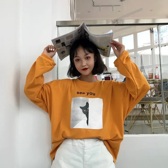 Женская футболка Harajuku Эстетическая с длинным рукавом черный белый Poleras Mujer de Moda футболка большого размера Femme плюс размер одежда