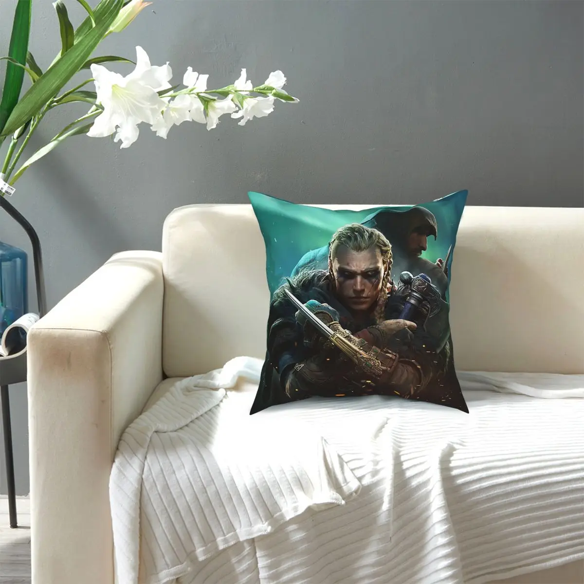 

Eivor Female-Woman And Man Assassins Creed Valhalla Square Pillow Case Polyester Decorative Pillow Pillowcover Home Decor