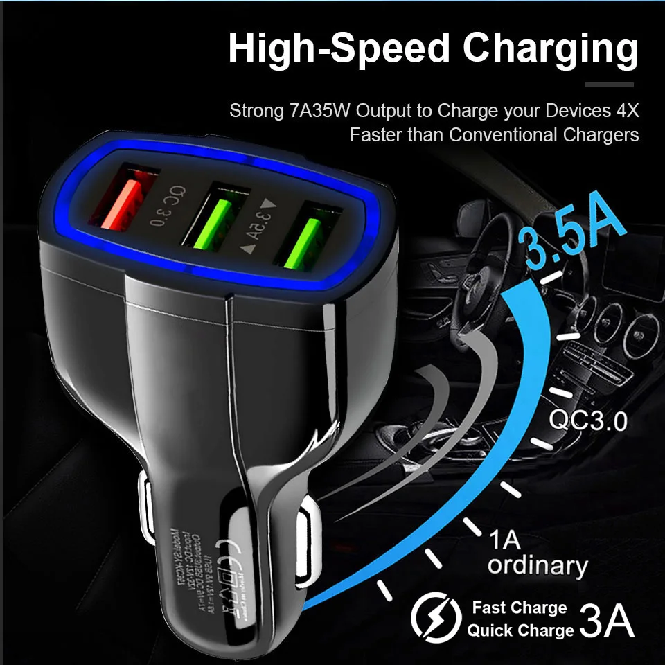 QC 3 0 USB Автомобильное зарядное устройство Quick Charge 3-портовое быстрое для