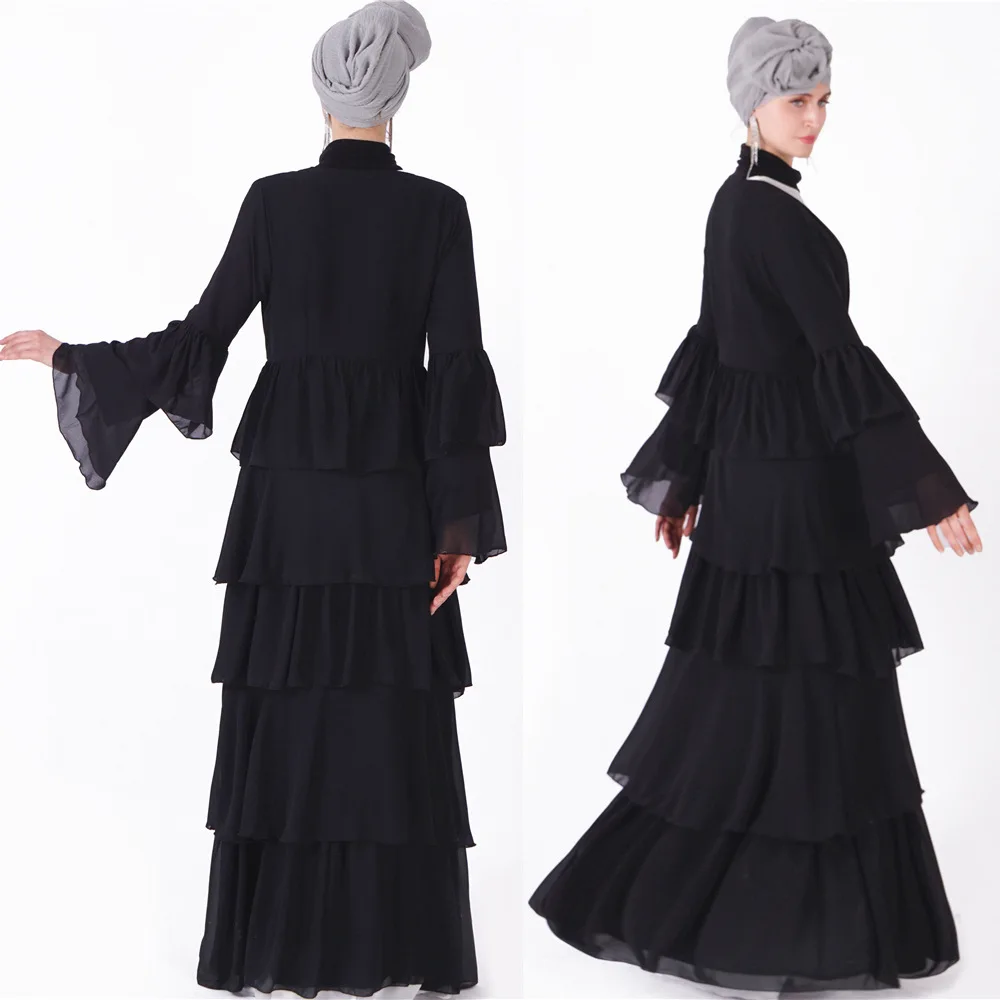 Женское платье с длинным рукавом, черная мусульманская тюрбан с длинным рукавом, Элегантная Модная мусульманская одежда