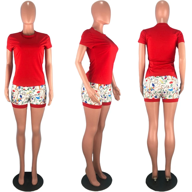 

Summer Short Two Piece Set Tracksuit Women Casual 2 Piece Outfits Short Sleeve Top and Biker Shorts Set Sportswear Women Outfits