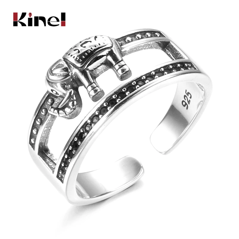 

Kinel Trendy 100% 925 Sterling Silver Vintage Animal Collection Elephant Family Finger Rings for Women Jewelry