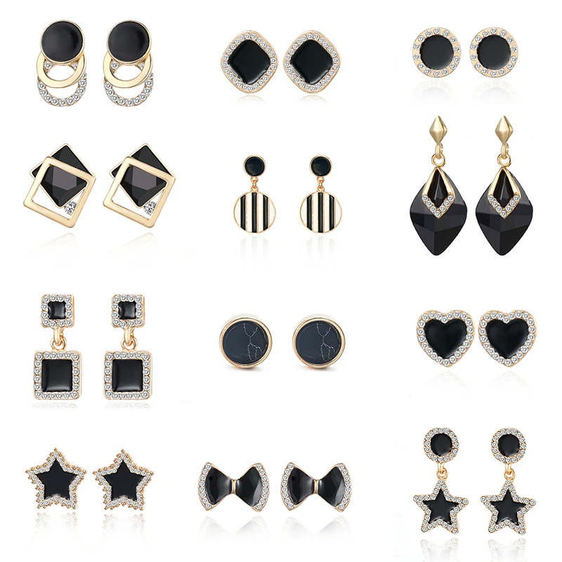 Новые модные корейские серьги мини маленькие черные гвоздики звезда сердце