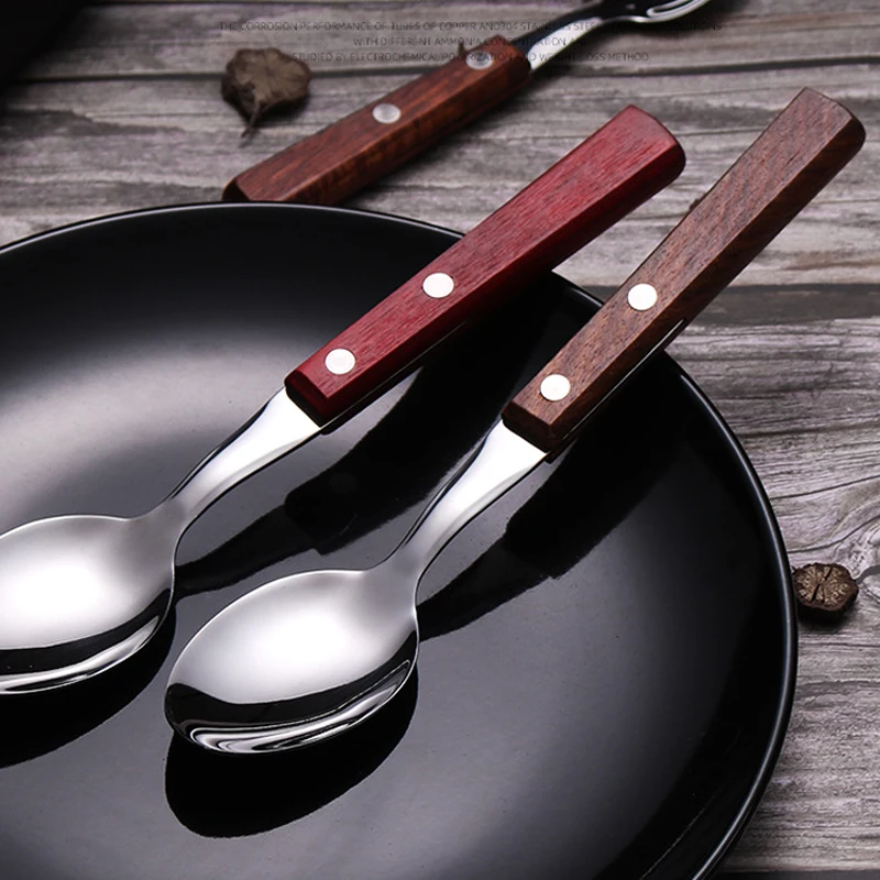 1 шт. вилка и нож из нержавеющей стали с деревянной ручкой | Дом сад