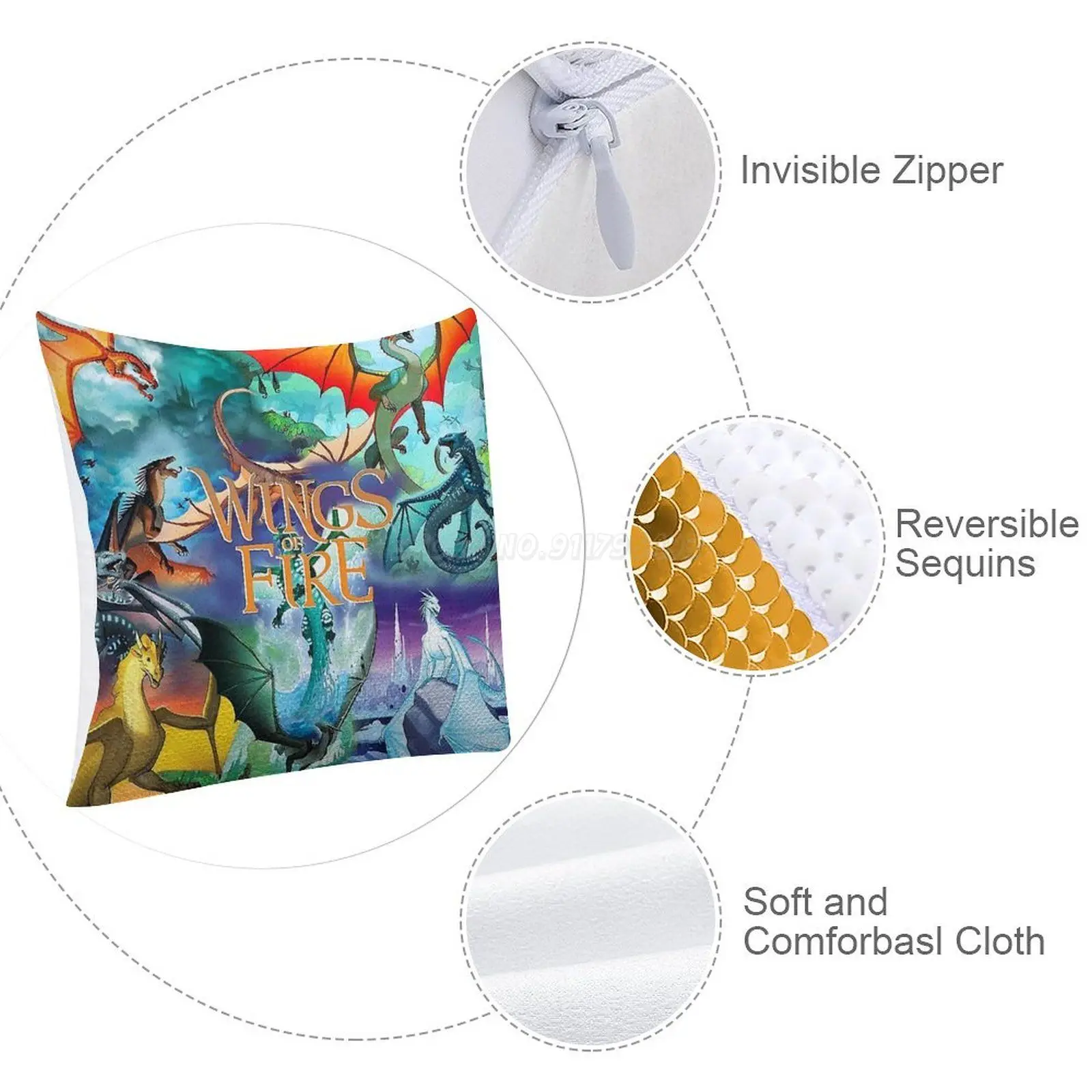 Наволочка с блестками от огня 40 х40 см | Дом и сад