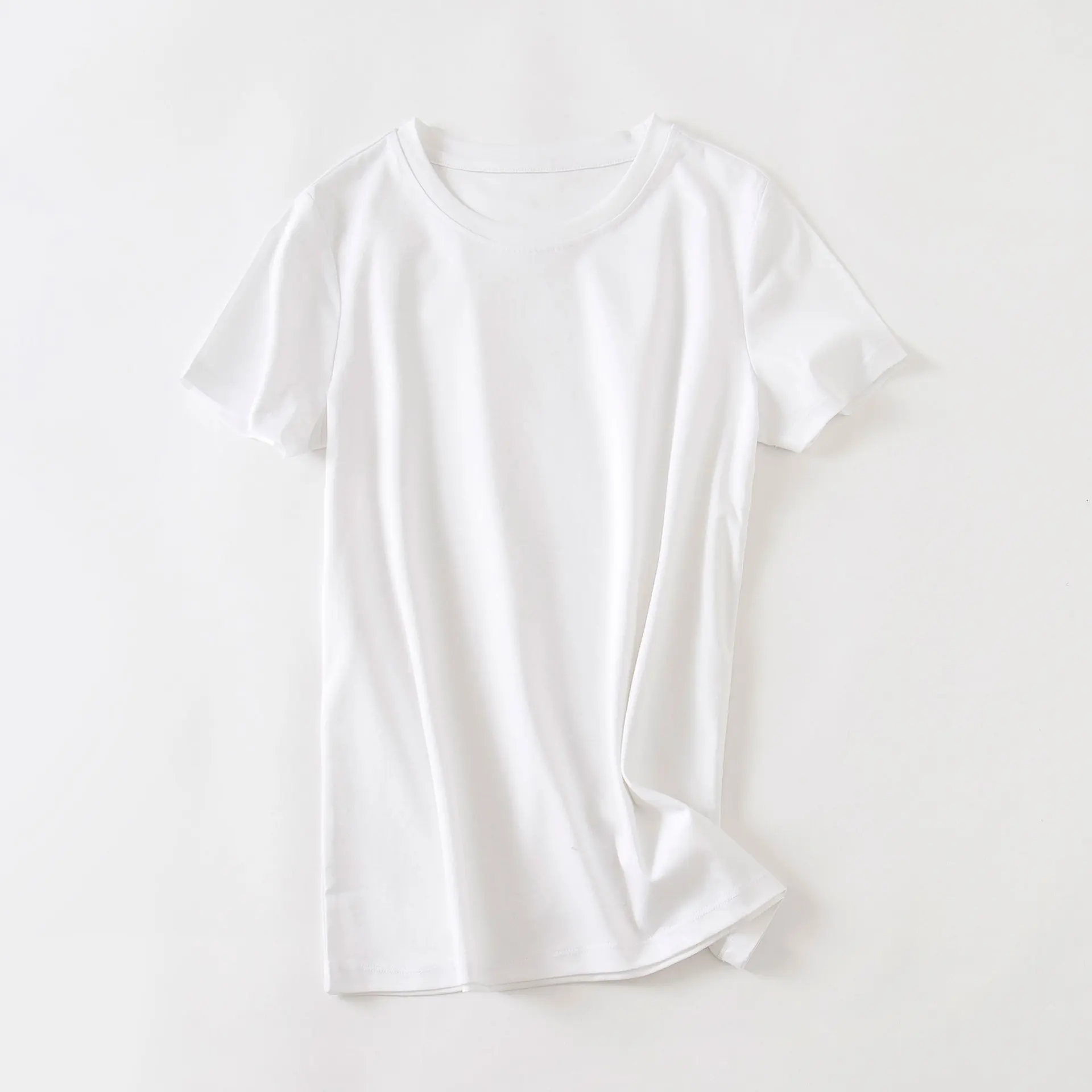 

New cool feeling double-sided mercerized cotton women's summer loose round neck cotton all-match solid color t-shirt white