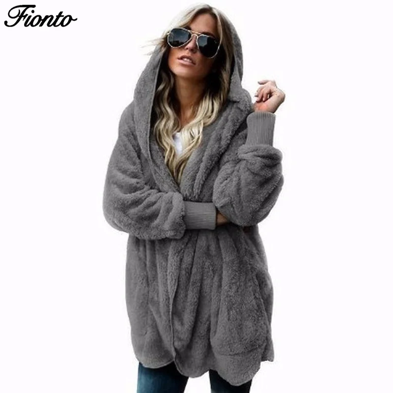 FIONTO 2019 Новая модная женская осенне зимняя теплая куртка толстовка с капюшоном