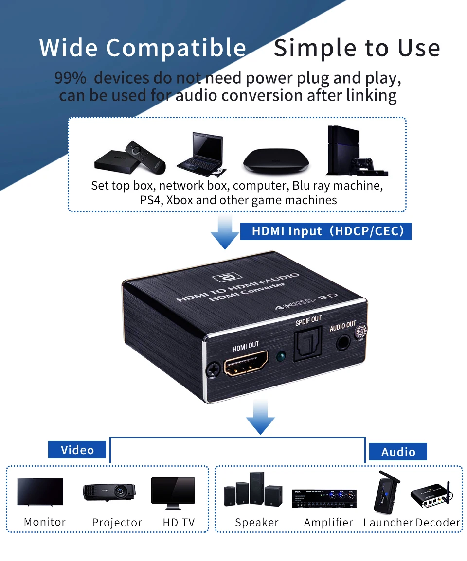 AYINO HD 1080P HDMI Совместимый оптический SPDIF RCA L/R экстрактор преобразователь Аудио